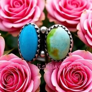 Rustic Romance Bluebird & Sonoran Gold Turquoise Silver Ring - Size 5-10